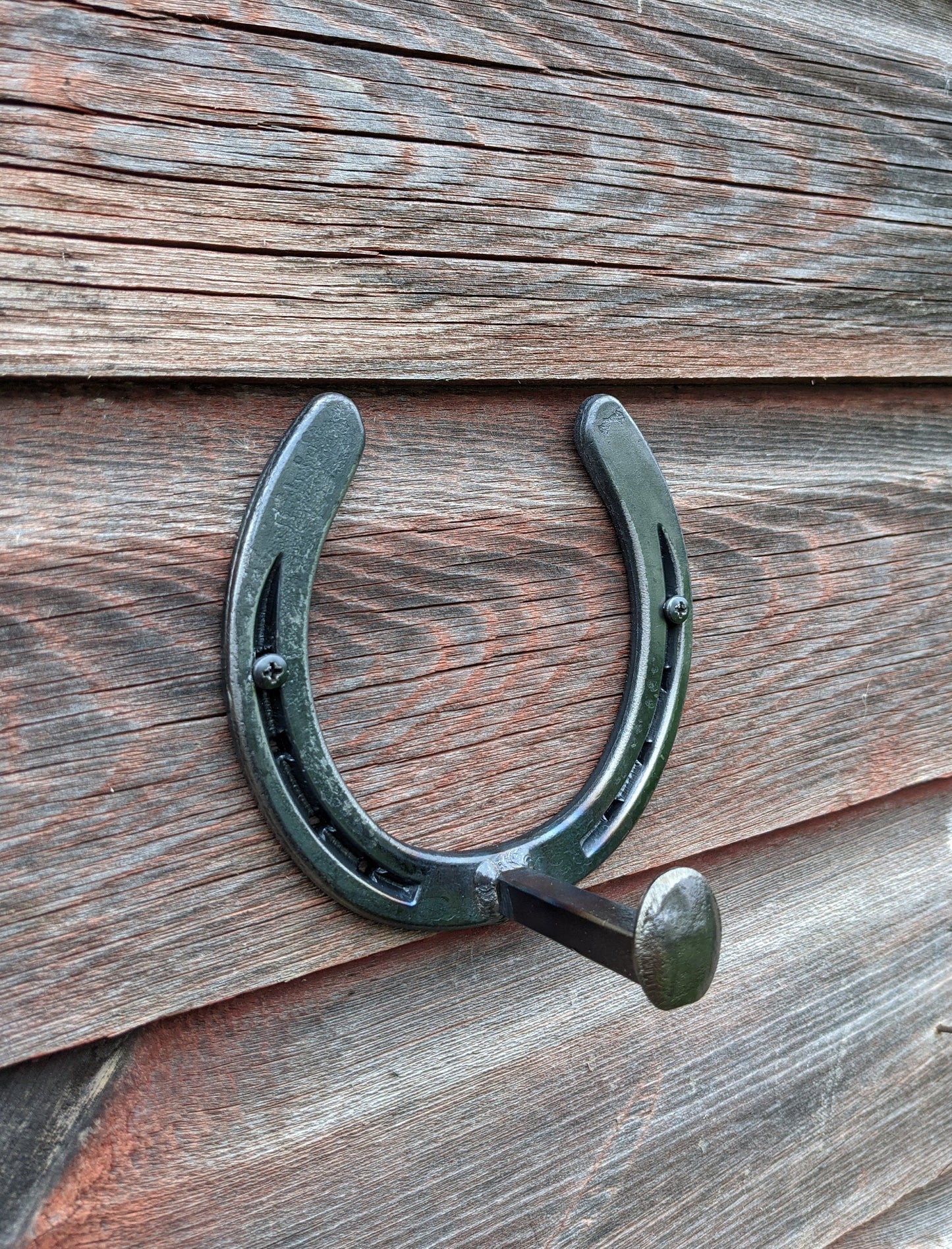 Railroad Spike Horseshoe Hook- front