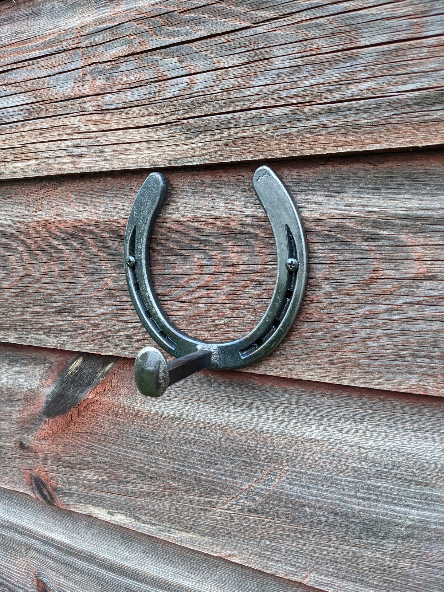 Railroad Spike Horseshoe Hook- front